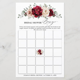 Burgundy Champagne Ivory Brautparty Bingo Game