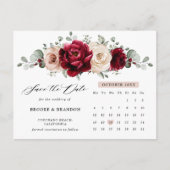 Burgundy Champagne Ivory Calendar Save the Date Postkarte (Vorderseite)