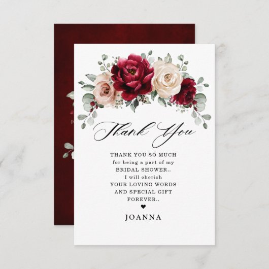 Burgundy Champagne Ivory Mauve Rose Brautparty Dankeskarte (Vorne/Hinten)