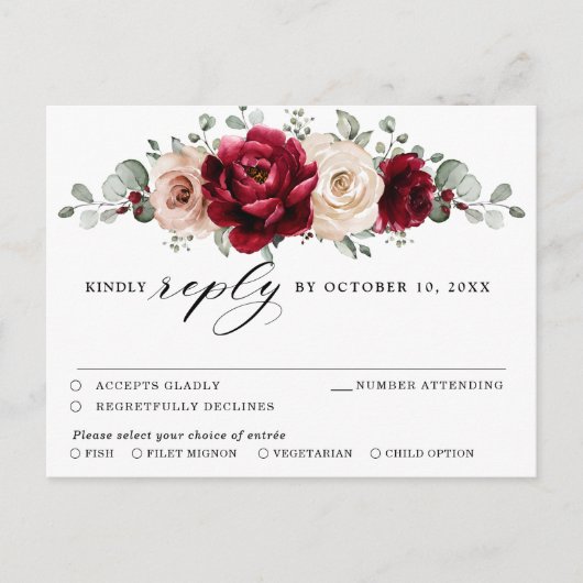 Burgundy Champagne Ivory Mauve Rose Floral UAWG Postkarte (Vorderseite)