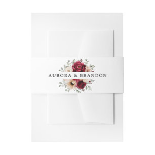 Burgundy Champagne Ivory Mauve Rose Floral Wedding Einladungsbanderole