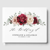 Burgundy Champagne Ivory Mauve Rose Floral Wedding Gästebuch (Vorderseite)