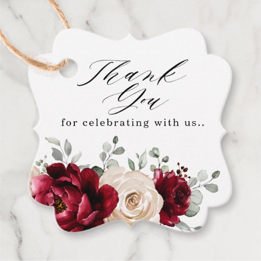 Burgundy Champagne Ivory Mauve Rose Floral Wedding Geschenkanhänger (Vorderseite)