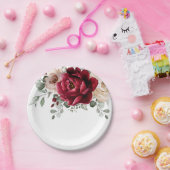 Burgundy Champagne Ivory Mauve Rose Floral Wedding Pappteller (Party)