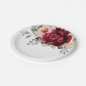 Burgundy Champagne Ivory Mauve Rose Floral Wedding Pappteller (Schrägansicht)