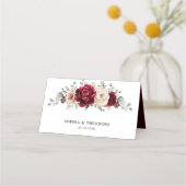Burgundy Champagne Ivory Mauve Rose Floral Wedding Platzkarte (Rückseite)