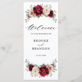 Burgundy Champagne Ivory Mauve Rose Floral Wedding Programm (Vorderseite)