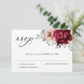 Burgundy Champagne Ivory Mauve Rose Floral Wedding RSVP Karte (Stehend Vorderseite)