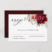 Burgundy Champagne Ivory Mauve Rose Floral Wedding RSVP Karte (Vorne/Hinten)