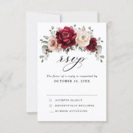 Burgundy Champagne Ivory Mauve Rose Floral Wedding RSVP Karte