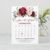 Burgundy Champagne Ivory Mauve Rose Floral Wedding Save The Date (Stehend Vorderseite)