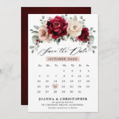 Burgundy Champagne Ivory Mauve Rose Floral Wedding Save The Date (Vorne/Hinten)