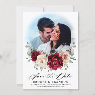 Burgundy Champagne Ivory Mauve Rose Floral Wedding Save The Date