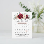 Burgundy Champagne Ivory Mauve Rose Save the Date Postkarte (Stehend Vorderseite)
