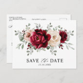 Burgundy Champagne Ivory Mauve Rose Save the Date Postkarte (Vorne/Hinten)