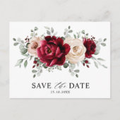 Burgundy Champagne Ivory Mauve Rose Save the Date Postkarte (Vorderseite)