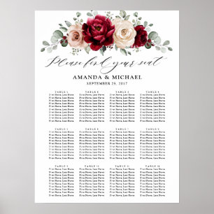 Burgundy Champagne Ivory Mauve Rose Sitzplan Poster
