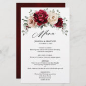Burgundy Champagne Ivory Mauve Rose Wedding Menu (Vorne/Hinten)