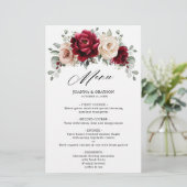 Burgundy Champagne Ivory Mauve Rose Wedding Menu (Stehend Vorderseite)