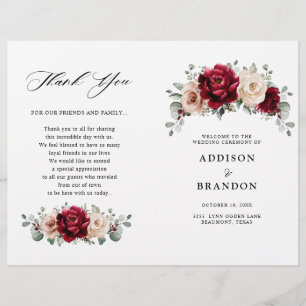 Burgundy Champagne Ivory Mauve Wedding Programm