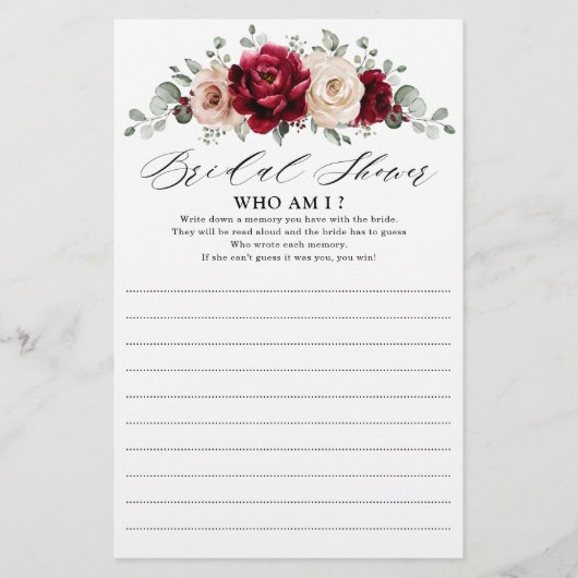 Burgundy Champagne Ivory Mauve Who Bin I Game (Vorderseite)