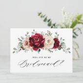 Burgundy Champagne Ivory Werden Sie meine Bridesma Einladung (Stehend Vorderseite)