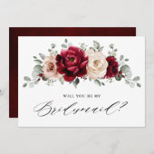 Burgundy Champagne Ivory Werden Sie meine Bridesma Einladung (Vorne/Hinten)