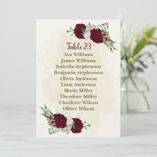 Burgundy Champagner Blume Sitzkarte Einladung