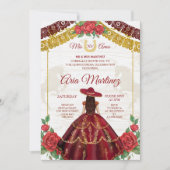 Burgundy Charro Rose Mis Quince Einladung (Vorderseite)