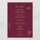 Burgundy Chartreuse Illustrierte Hochzeitmenü Menükarte (Vorderseite)