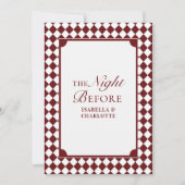 Burgundy Checkered Old Money Rehearsal Dinner Einladung (Vorderseite)