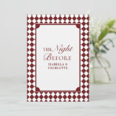 Burgundy Checkered Old Money Rehearsal Dinner Einladung (Stehend Vorderseite)