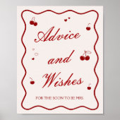 Burgundy Cherry Bridal Shower Advice and Wishes Poster (Vorne)