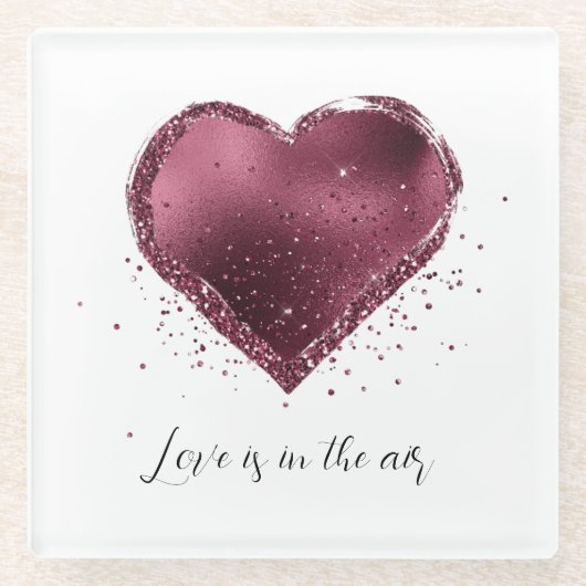 Burgundy Cherry Glitter Sparkle Heart Love  Glasuntersetzer (Vorderseite)