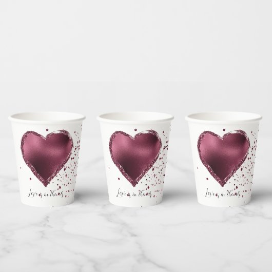 Burgundy Cherry Glitter Sparkle Heart Love  Pappbecher (Multi)