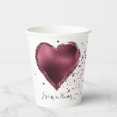 Burgundy Cherry Glitter Sparkle Heart Love  Pappbecher (Vorderseite)