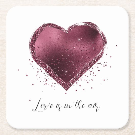 Burgundy Cherry Glitter Sparkle Heart Love Rechteckiger Pappuntersetzer (Vorderseite)