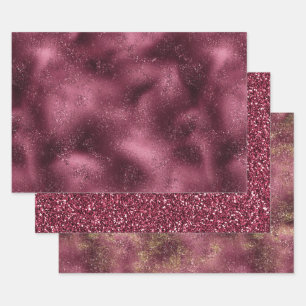 Burgundy Cherry Glitzer Glitz Geschenkpapier Set