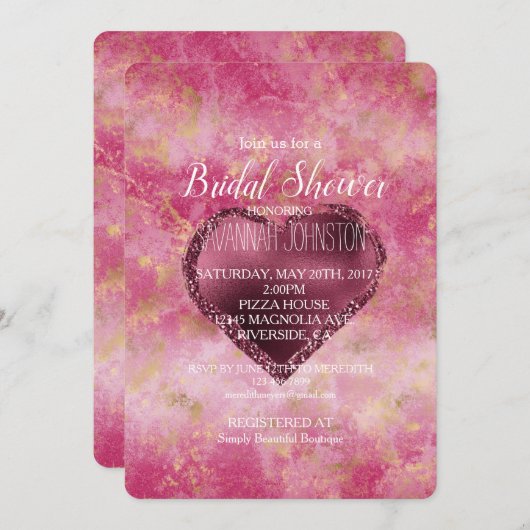 Burgundy Cherry Glitzer Herz Einladung (Vorne/Hinten)