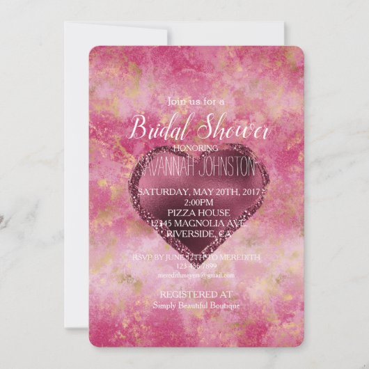 Burgundy Cherry Glitzer Herz Einladung (Vorderseite)