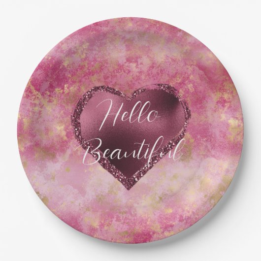 Burgundy Cherry Glitzer Herz Pappteller (Vorderseite)