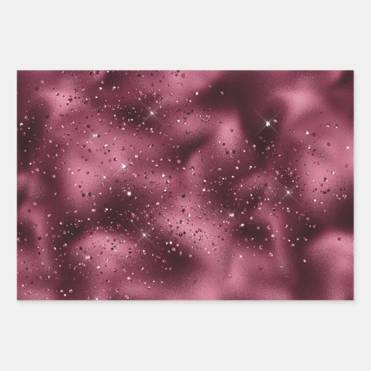 Burgundy Cherry Glitzer Sparkle Herz Geschenkpapier Set (Vorderseite 3)