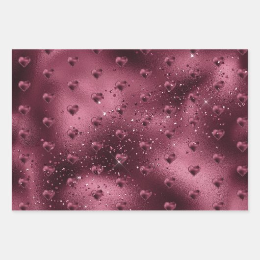 Burgundy Cherry Glitzer Sparkle Herz Geschenkpapier Set (Vorderseite)