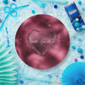 Burgundy Cherry Glitzer Sparkle Herz Pappteller (Party)