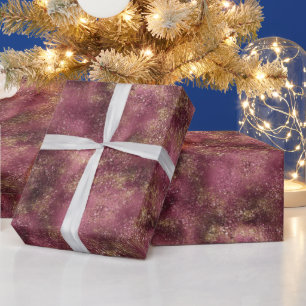 Burgundy Cherry Gold Glitzer Glitz  Geschenkpapier
