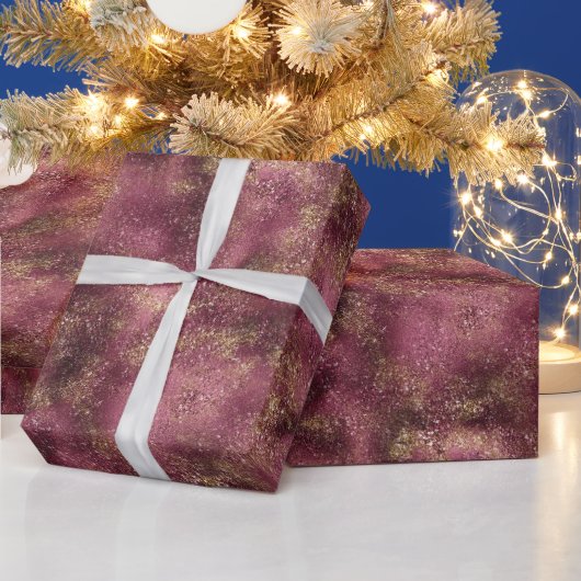 Burgundy Cherry Gold Glitzer Glitz Geschenkpapier (Feiertage)