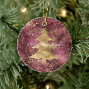 Burgundy Cherry Gold Glitzer Weihnachtsbaum Keramik Ornament