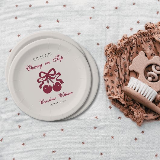 Burgundy Cherry mit Top Baby Dusche Pappteller