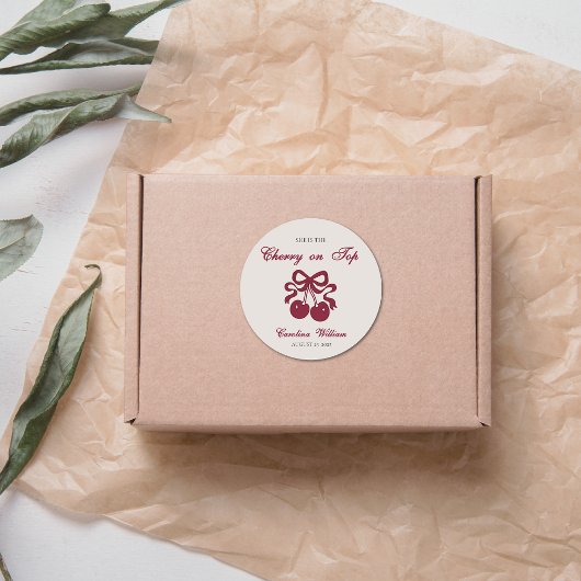 Burgundy Cherry mit Top Baby Dusche Runder Aufkleber