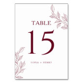 Burgundy Chic Botanical Wedding Table Number Tischnummer (Rückseite)